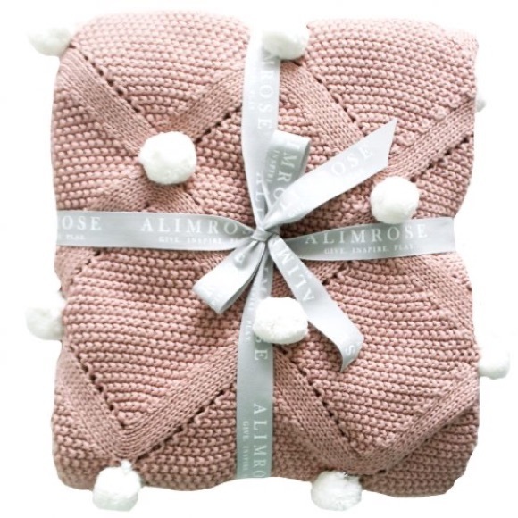 Alimrose -Organic Cotton Knit Pom Stroller Blanket- Blossom